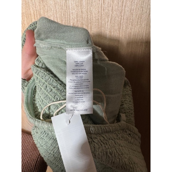 Faherty Womens Sage Green 100% Linen Smocked Wide Leg Jumpsuit Size S - Picture 7 of 7